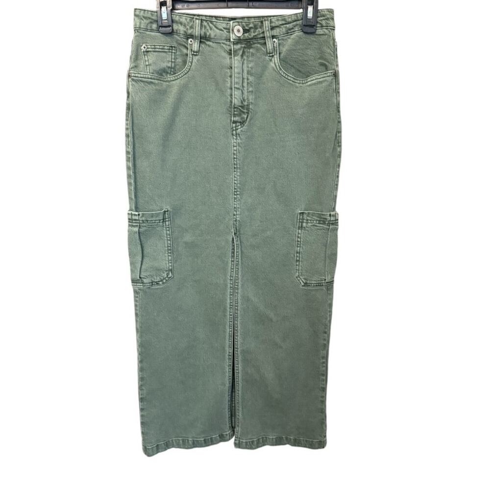 New ~ STS BLUE ~ Women's Green Slit Front Denim Maxi Skirt Size 27